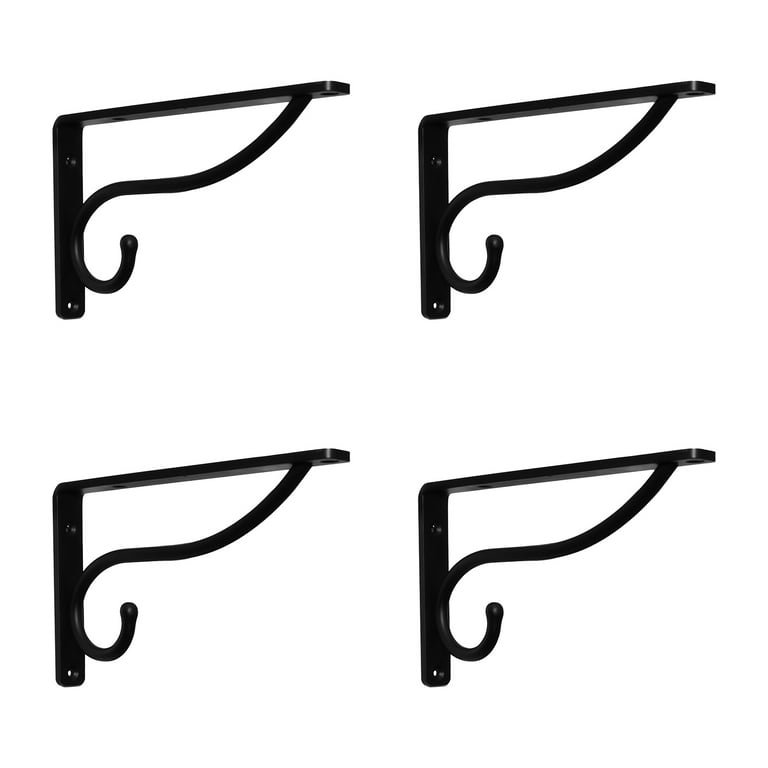 Balin Designs Black Hook Heavy Duty Metal Shelf Mounting Bracket for 8 10  and 12 - Decorative shelf Bracket - Set of 4