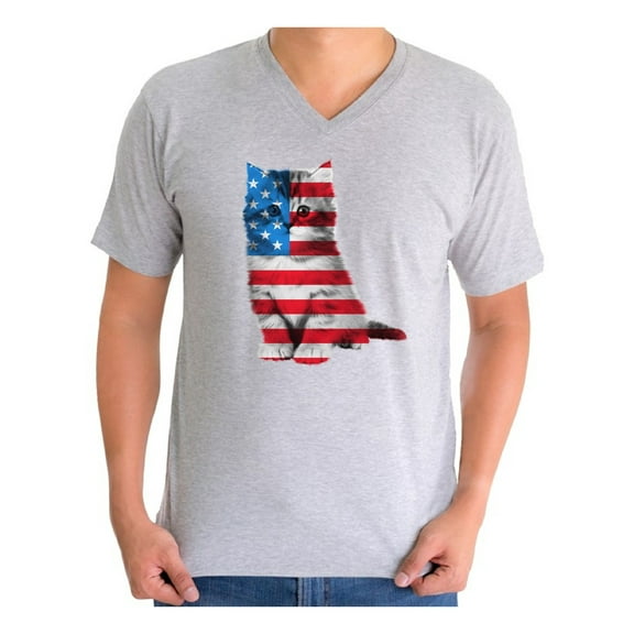 Awkward Styles Men's USA Flag Cat Graphic V-neck T-shirt Tops Cute 4th of July Gift American Flag
