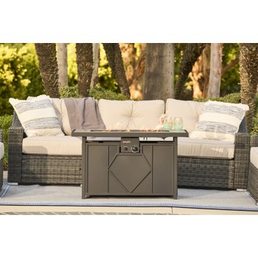 BALI OUTDOORS 42" Rectangular Propane Fire Pit Table - 60,000 BTU, Brown Aluminum, Glass