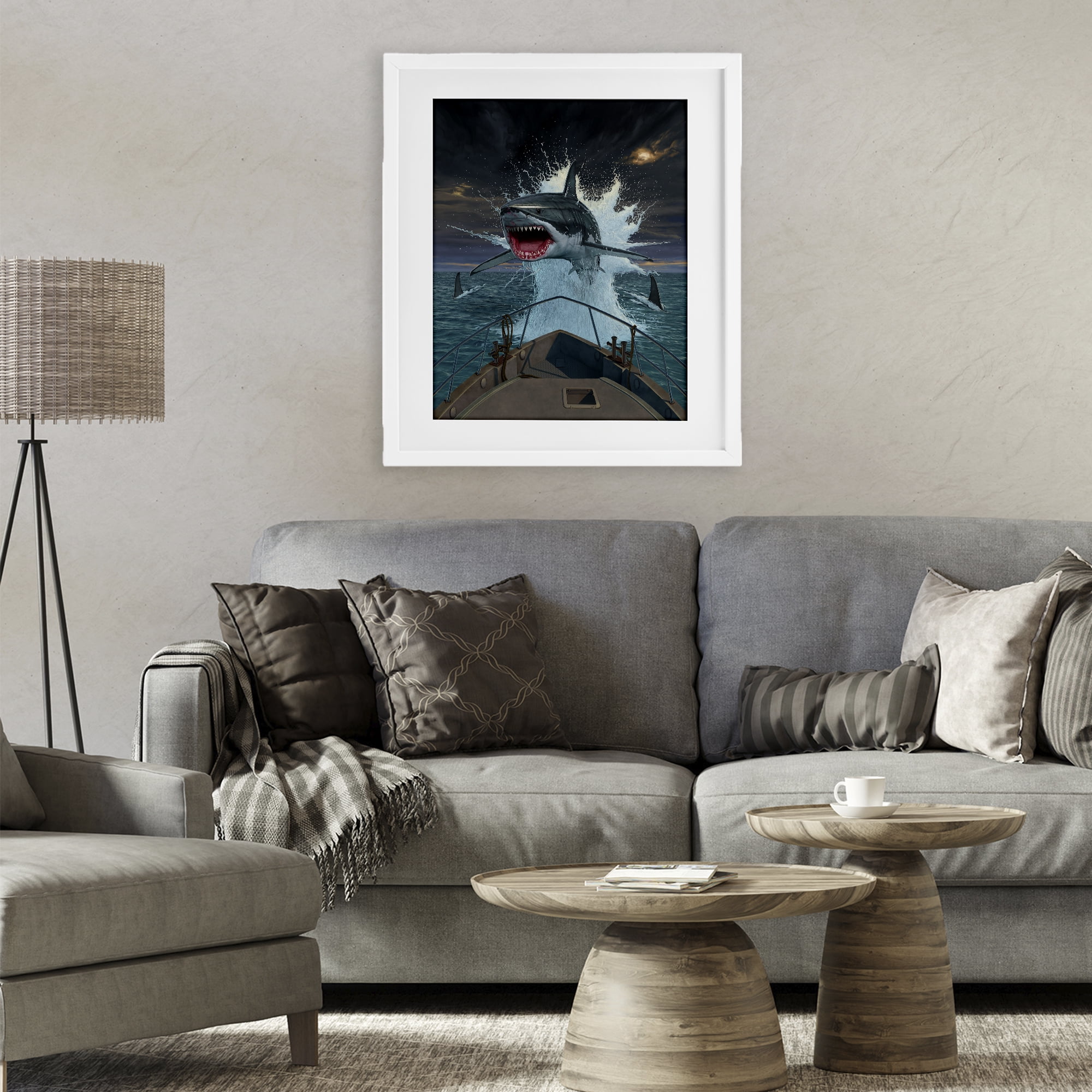 Stupell Industries Fish Out Of Water White Framed Print Under Glass, design by Vincent Hie