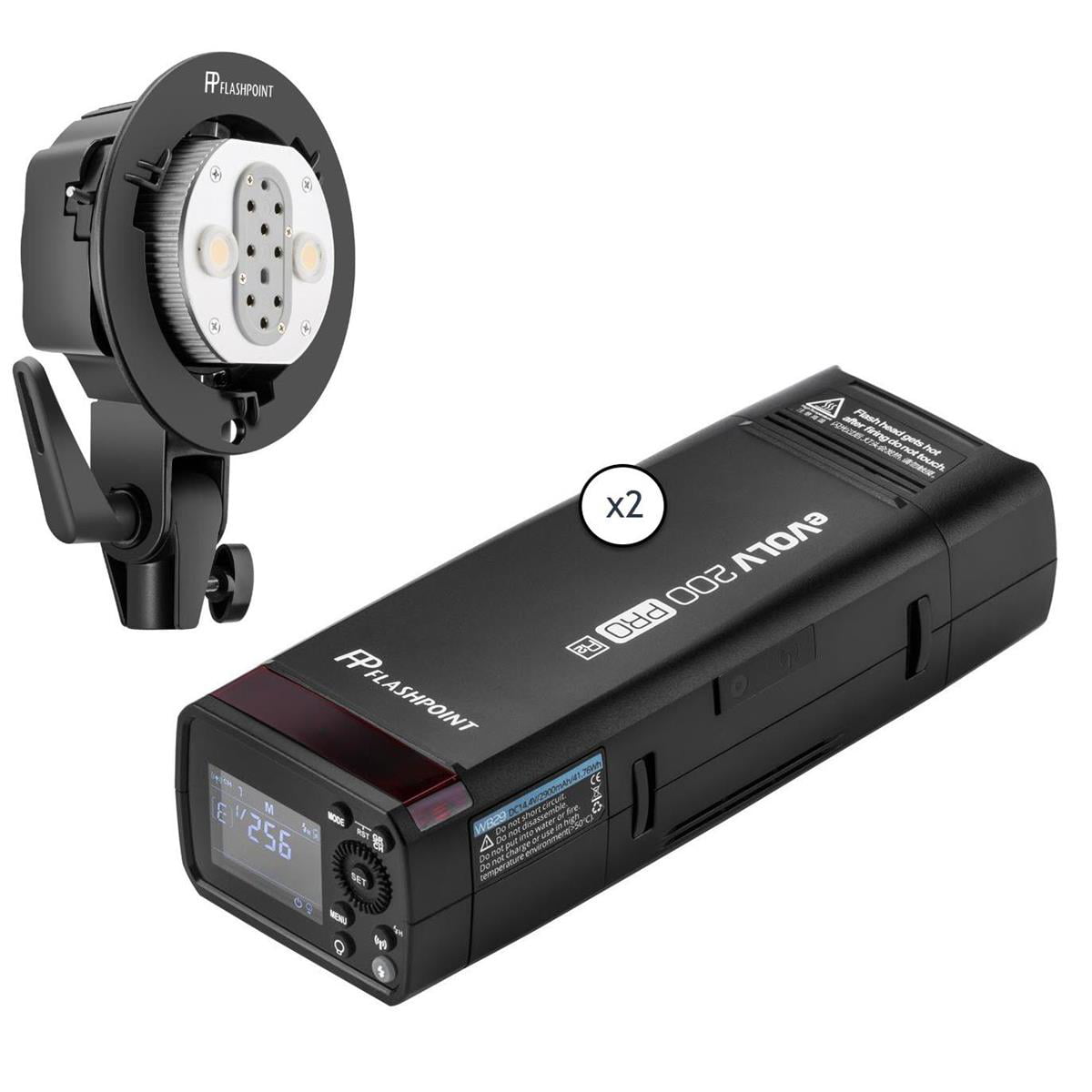 Flashpoint eVOLV 200 TTL Pocket Flash with Barndoor Value Kit with Ext Head and Round Flash Head and AK-R1 Accessory Kit
