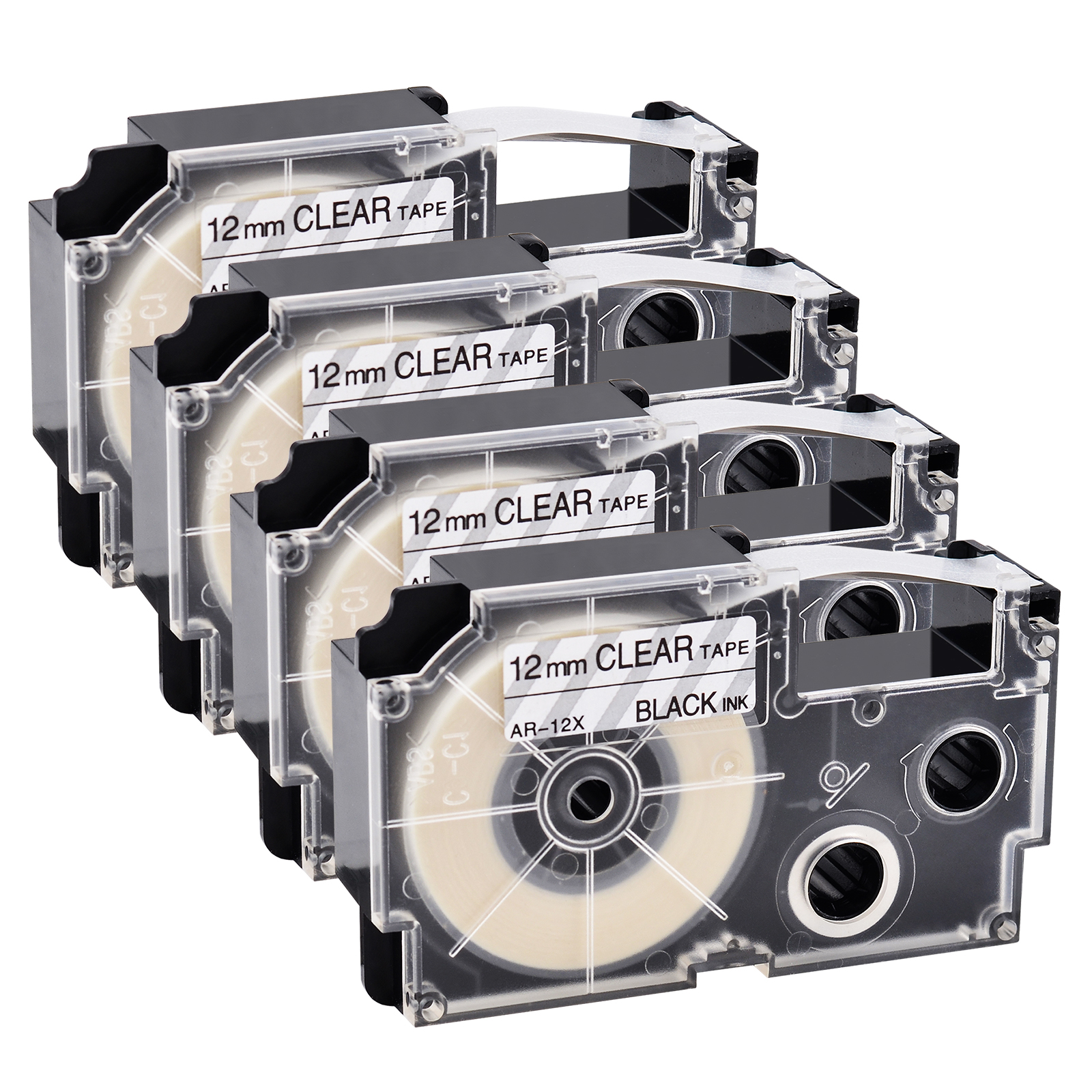 GREENCYCLE 4PK Black on Clear Label Tape Compatible for Casio XR12X XR