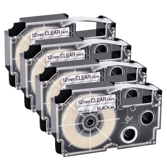 GREENCYCLE 4PK Black on Clear Label Tape Compatible for Casio XR12X XR-12X (12mm 1/2''x 8m 26ft) EZ Label Printer