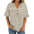 thumbnail image 3 of JTZGDY Henley Shirts for Women Cute Floral Pattern Printed Short Sleeve Button V Neck Graphic T-Shirts Loose Fit Dressy Tunic Blouse Beige XXL, 3 of 7