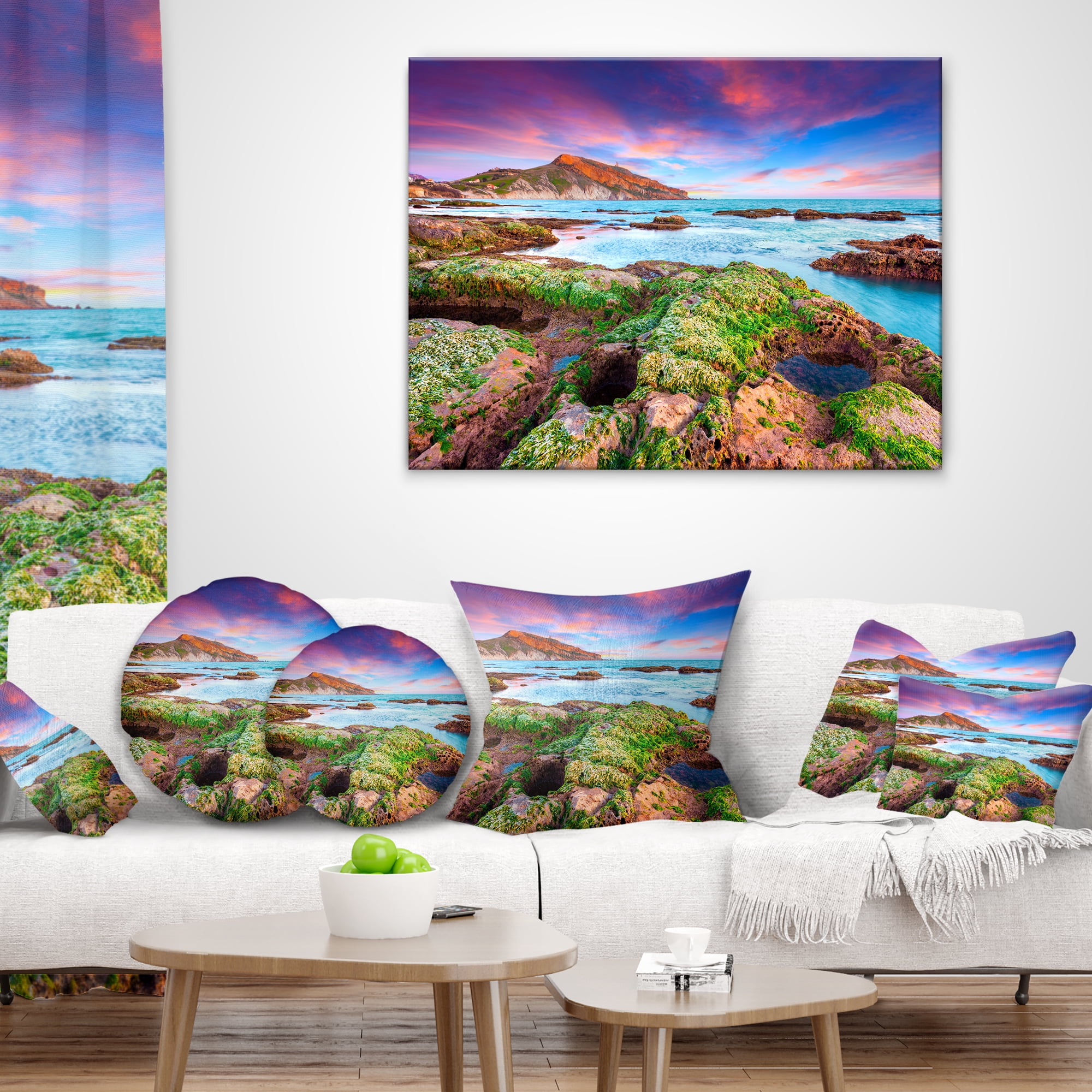 Designart Giallonardo Beach Spring Sunset - Seashore Photo Throw Pillow - 12x20