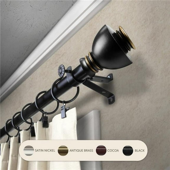 Central Design 4886-992 0.8125 in. Kingsly Curtain Rod with 120 to 170 in. Extension, Black