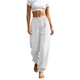 thumbnail image 5 of Khunlpohl Cotton Linen Pants for Womens Elastic Waist Drawstring Joggers Pant with Pockets Lightweight Casual Loose Trousers, 5 of 8