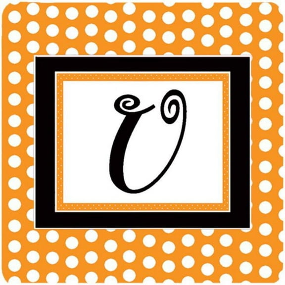 Set of 4 Monogram - Orange Polkadots Foam Coasters Initial Letter U