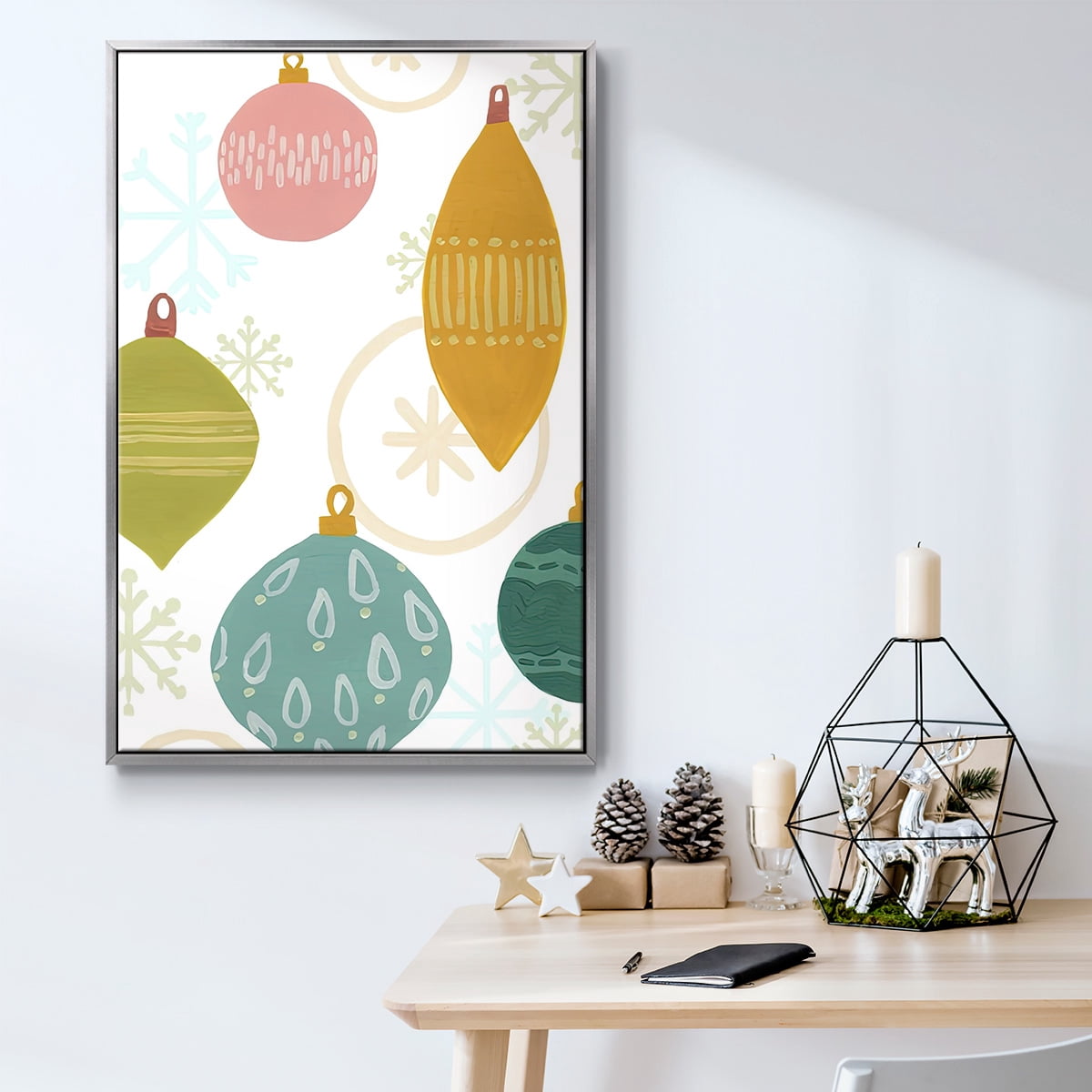 Modern Holiday Collection B - Framed Gallery Wrapped Holiday Canvas - 17 x 25 - Silver Frame