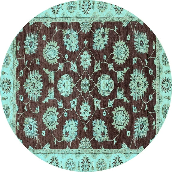 Ahgly Company Indoor Round Oriental Light Blue Traditional Area Rugs, 8' Round