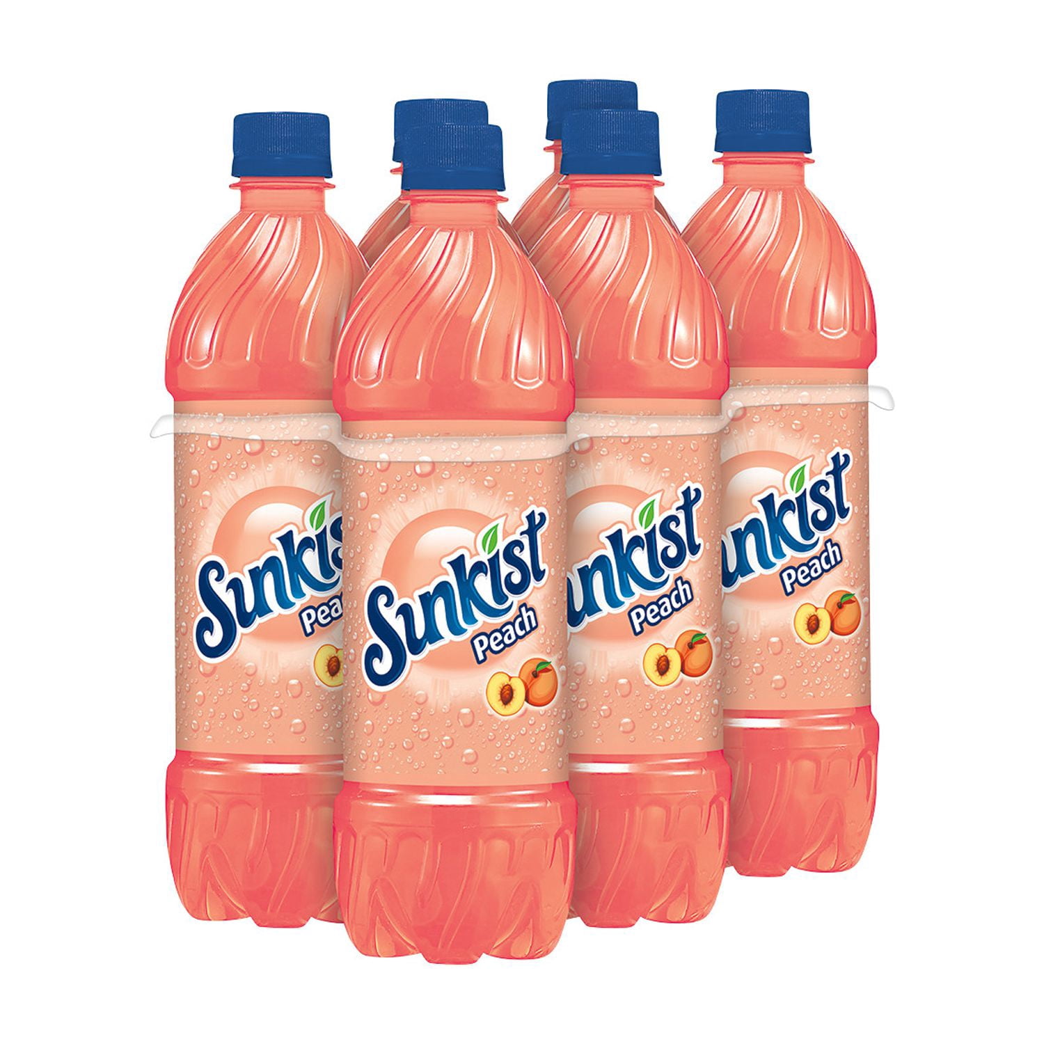Sunkist Caffeine Free Peach Soda Pop, 16.9 fl oz, 6 Pack Bottles