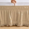 thumbnail image 5 of Wrap Around Ruffled Lace Bed Skirt, Elastic Dust Ruffle with Adjustable Belts, Easy to Put On, Bed Frame Cover, Machine Washable (Tassel Ruffle/Cream, Full/Twin-15 Drop), 5 of 11
