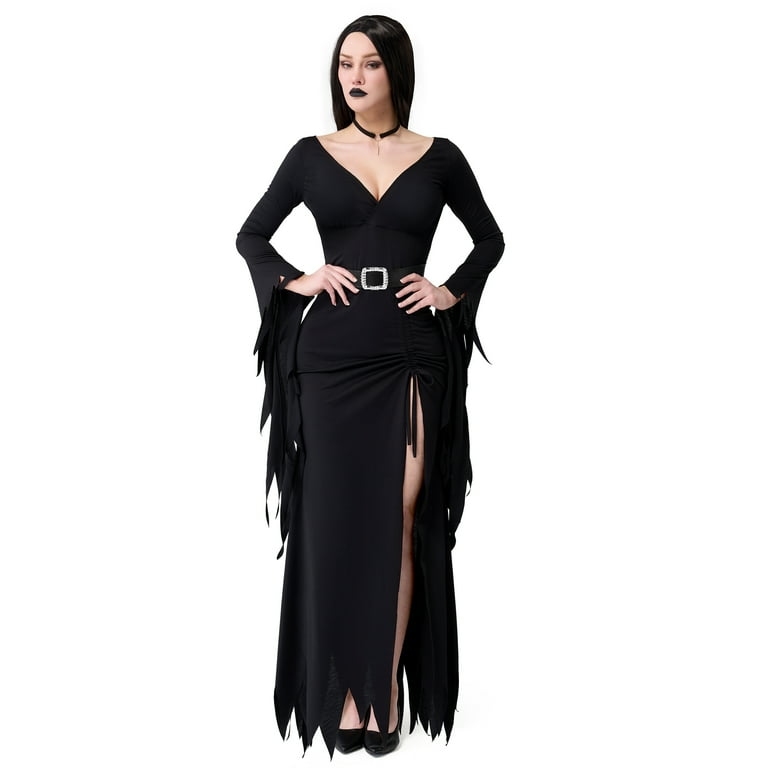 Joyfy Women Long Black Gothic Witch Dress Halloween Costume Fancy Dress-up  Cosplay