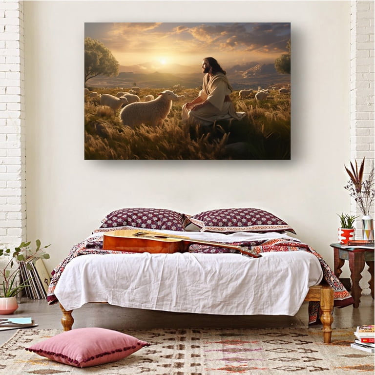 Tableau Déco Jesus Sur Toile – Style Art Déco – Poster Peinture Paysage – Neuf