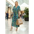 thumbnail image 5 of HAPPY BAY Women's Summer Loungewear Loose Caftan Slit Dress Maxi House Sleep Shirt 2X-3X Aqua, Floral Botanical, 5 of 5