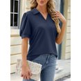 thumbnail image 2 of TEMOFON Women T Shirts Summer V Neck Tops Fashion Short Puff Sleeve Navyblue Blouses for Women Size M, 2 of 6