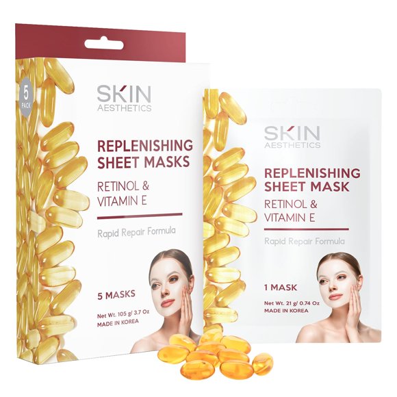 Mascarilla facial en hoja de retinol y vitamina E Skin Aesthetics - Repara la piel dañada, disminuye las líneas finas y las arrugas Mascarilla en hoja antienvejecimiento - Cuidado de la piel coreano s