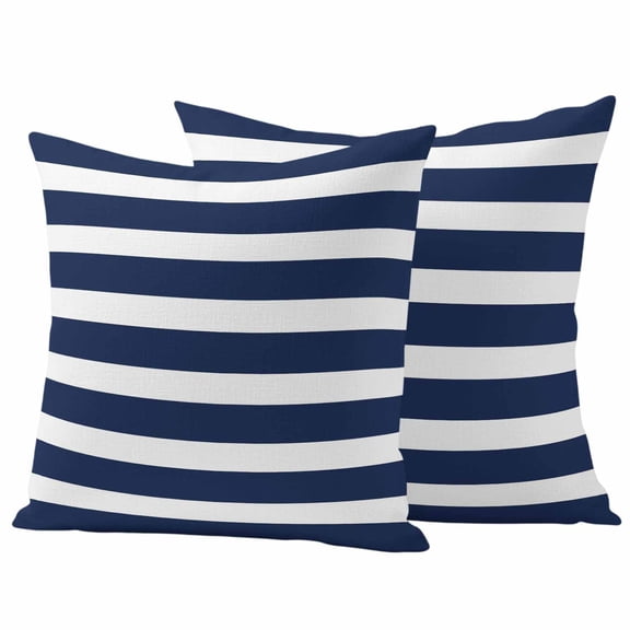 Navy Blue Stripe Outdoor Waterproof Pillow Covers, Modern Simple Geometric White Striped Decorative Square Throw Pillowcase Sofa Cushion Sham for Patio/Couch/Chair, 24"x24" 2 Pack