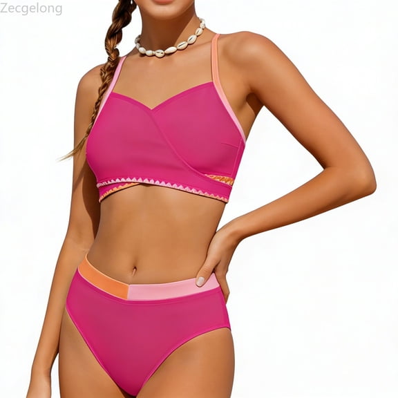 Zecgelong Girls' 2 Piece Bikini Swimsuits Adjustable Straps With Chest Pad Girls Bathing For 7 16 Years Kids Two Piece Swimsuit Size 9-10 Years