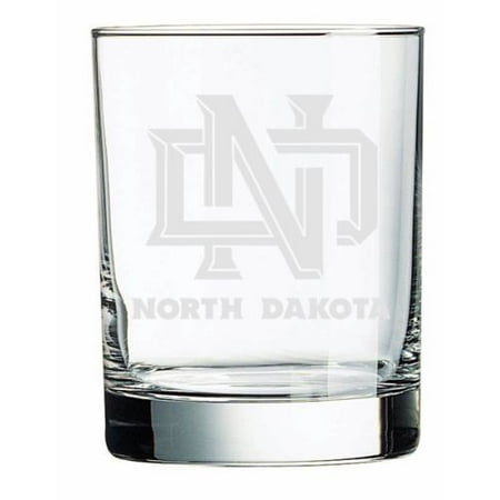 North Dakota Fighting Sioux Deep Etched Double Old Fashion Glass