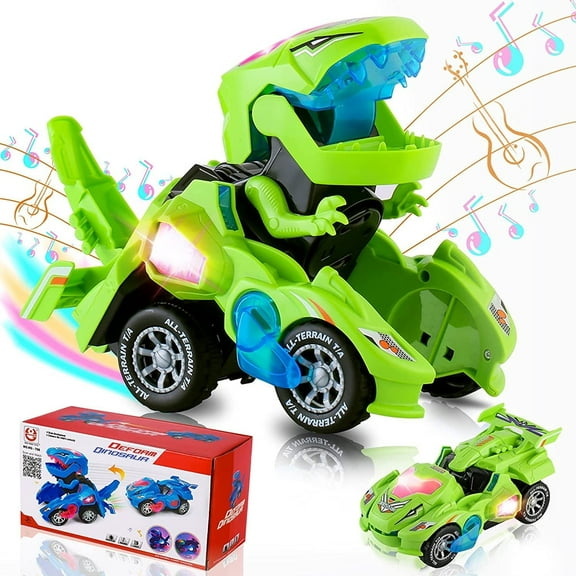 Transforming Dinosaur Toys,Transforming Dinosaur Car with LED Light and Music Automatic Transform Dino Car for 2 and Up Year Old Kids Christmas Birthday Gifts (Blue)