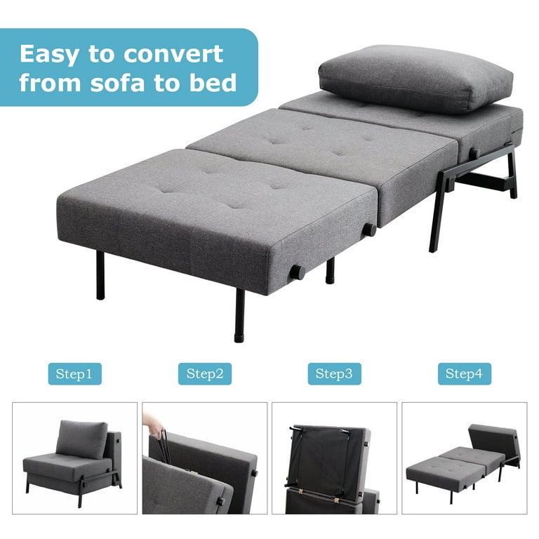 Vonanda Sofa Bed, Convertible Chair 4 in 1 Multi-function Folding Ottoman Modern Breathable Linen Guest Bed with Adjustable Sleeper for Small Room