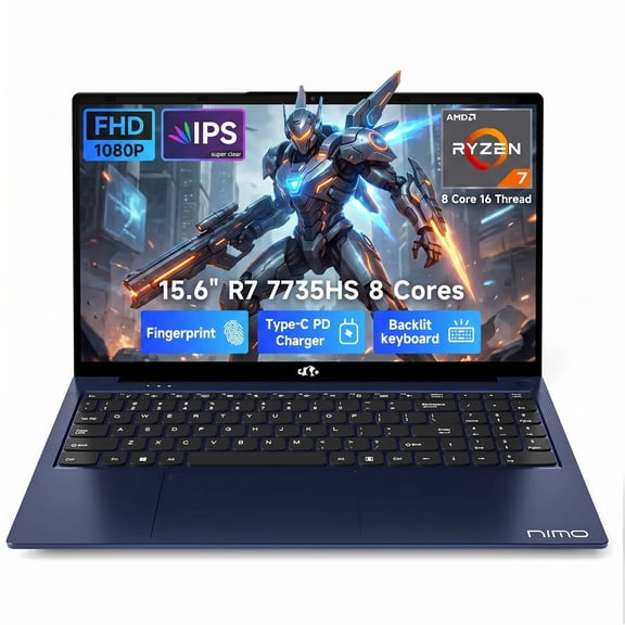 Pre-Owned NIMO Gaming Laptop 15.6", AMD Ryzen 7 7735HS (Boost 4.75GHz), 16GB DDR5 RAM, 512GB PCIe 4.0 SSD, Windows 11 Home, 1080P FHD Display, Backlit Keyboard, 100W PD Fast Charge