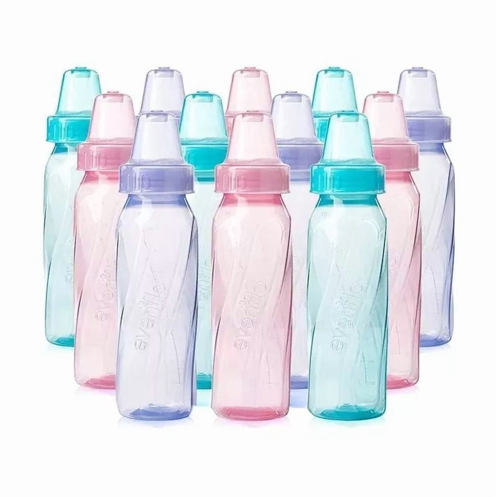 12-Pack 8 fl oz Tinted Plastic Baby Bottles with Silicone Level 1 Slow Flow Nipples, BPA-Free Feeding Bottles with Micro Air Vents and Ounce and Milliliter Markers