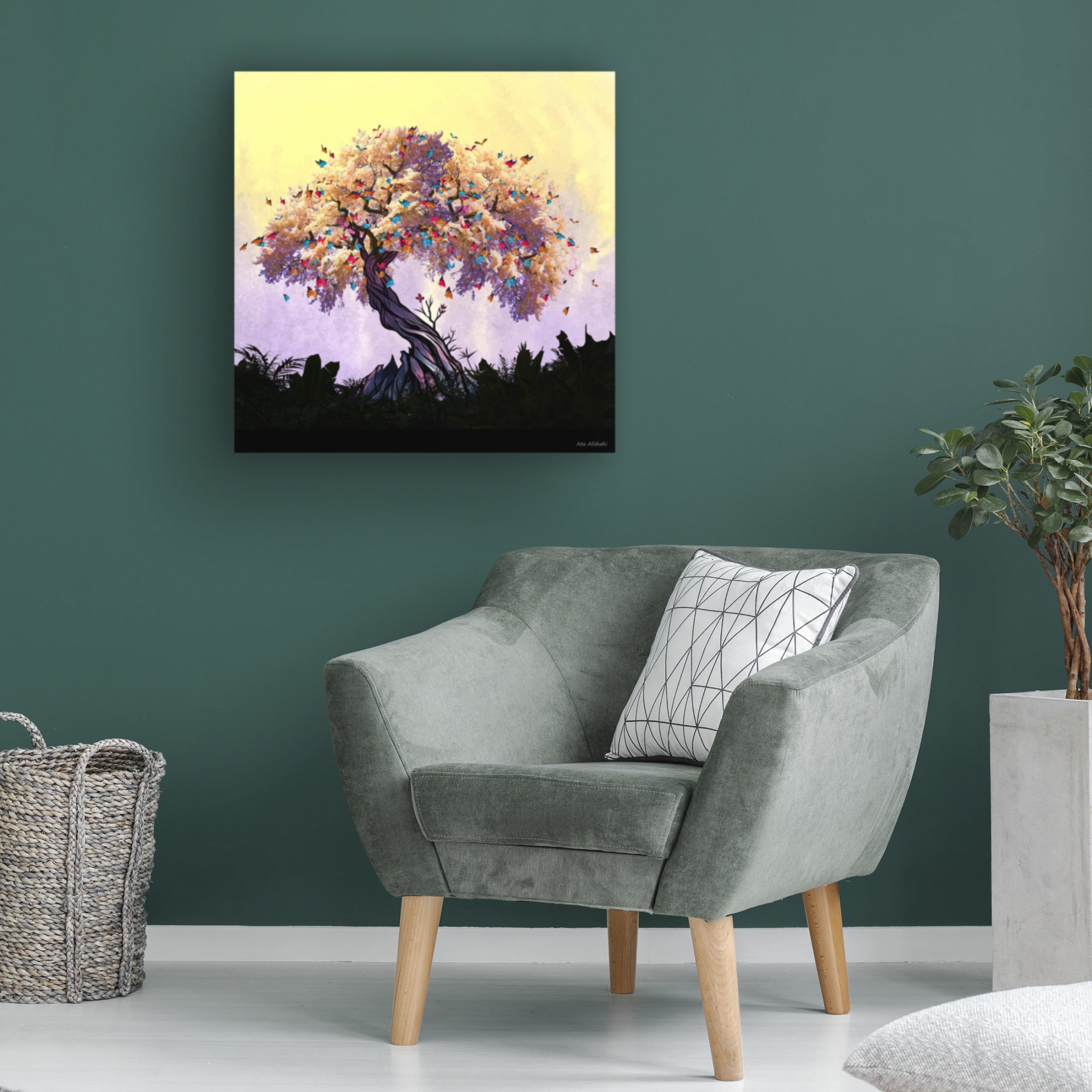 Canvas Wall Art - Ata Alishahi 'The Butterfly Tree' Wall Art for Living Room, Bedroom, or Office Décor by Trademark Fine Art - 35 x 35 Inches