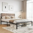 thumbnail image 2 of SESSLIFE Brown Queen Metal Bed Frame, High Metal Platform Bed w/ Wood Headboard, Modern Bed Frame with Under Bed Storage, Non-Slip, No Box Spring Needed, Easy Assembly, 2 of 10