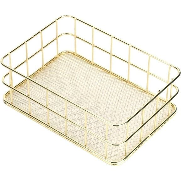 Desktop Metal Storage Basket, Gold Grid Storage Tray Net Baskets Storage Bins Fruit Basket Home Decoration Ornaments, 6.7 x 4.7 x 2.4in