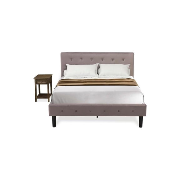 Old World Charm 2 Piece Bed Set - Button Tufted Wood Bed Frame - Velvet Fabric Upholstered Headboard And A Nightstand