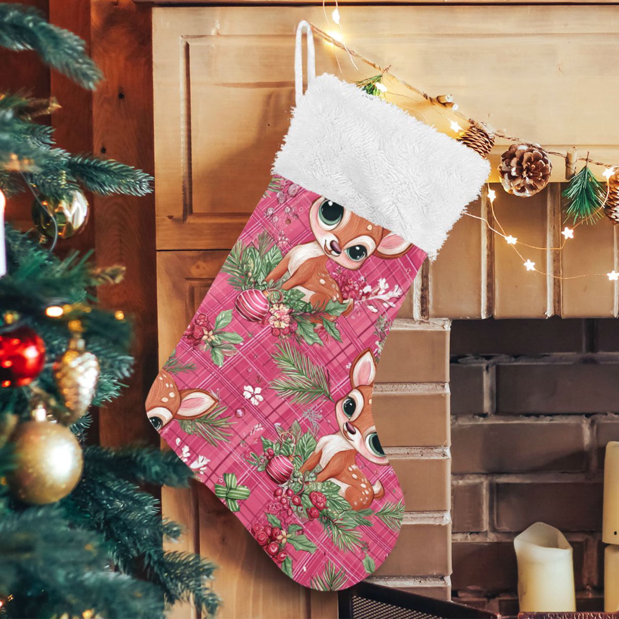 RMDQTR Christmas Stockings for Xmas Gifts - Large Size Festive Holiday Decor for Family Cute Adorable Baby Deer