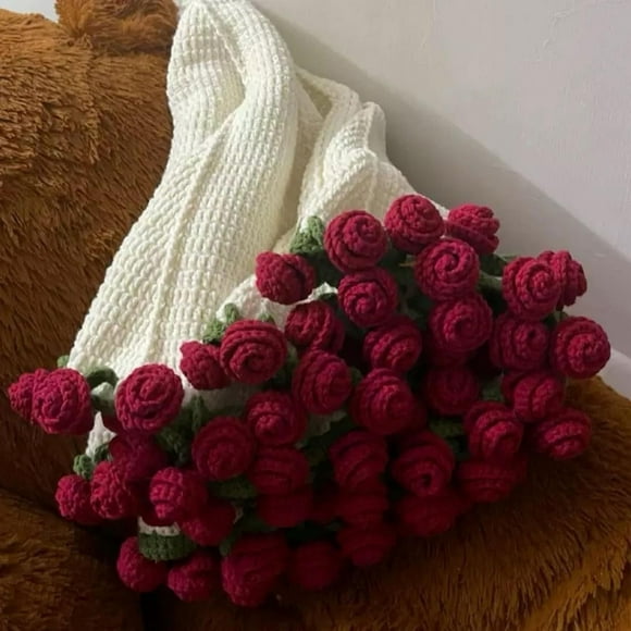 Tingzi Crochet Bouquet of Flowers, DIY Handmade Rose Blanket, Rose Bouquet Blanket Handmade, Flower Bouquet Throw Blanket, Crocheted Roses Blankets, Flower bouquets crocheat