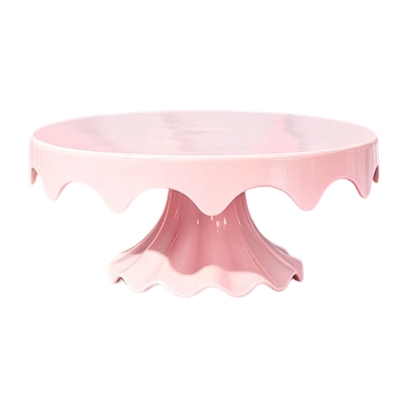 CookMate Pink Cake Stand,Pedestal Display Rack with Ruffled Edge,Sturdy ABS Dessert Serving Tray for Kitchen Counter Parties and Home Organization,23x11.5 cm