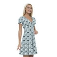 thumbnail image 1 of Women’s A Line Under the Sea Summer Dress, Retro Triangle Arrangement, Cross Wrap V Neck, 6 Sizes, by Ambesonne, 1 of 2
