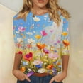 thumbnail image 2 of GERsome Women's Crew Neck 3/4 Sleeve T Shirt Floral Print Casual Basic Tops, 2 of 5