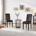 thumbnail image 3 of Alden Design Tufted Faux Leather Dining Chairs with Wood Legs for Kitchen, Set of 6, Brown, 3 of 7