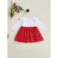 thumbnail image 4 of TSEXIEFOOFU Infant Baby Girl Christmas Dress Long Sleeve Round Neck Letter Shiny Star Print Tulle Patchwork A-Line Dress, 4 of 8