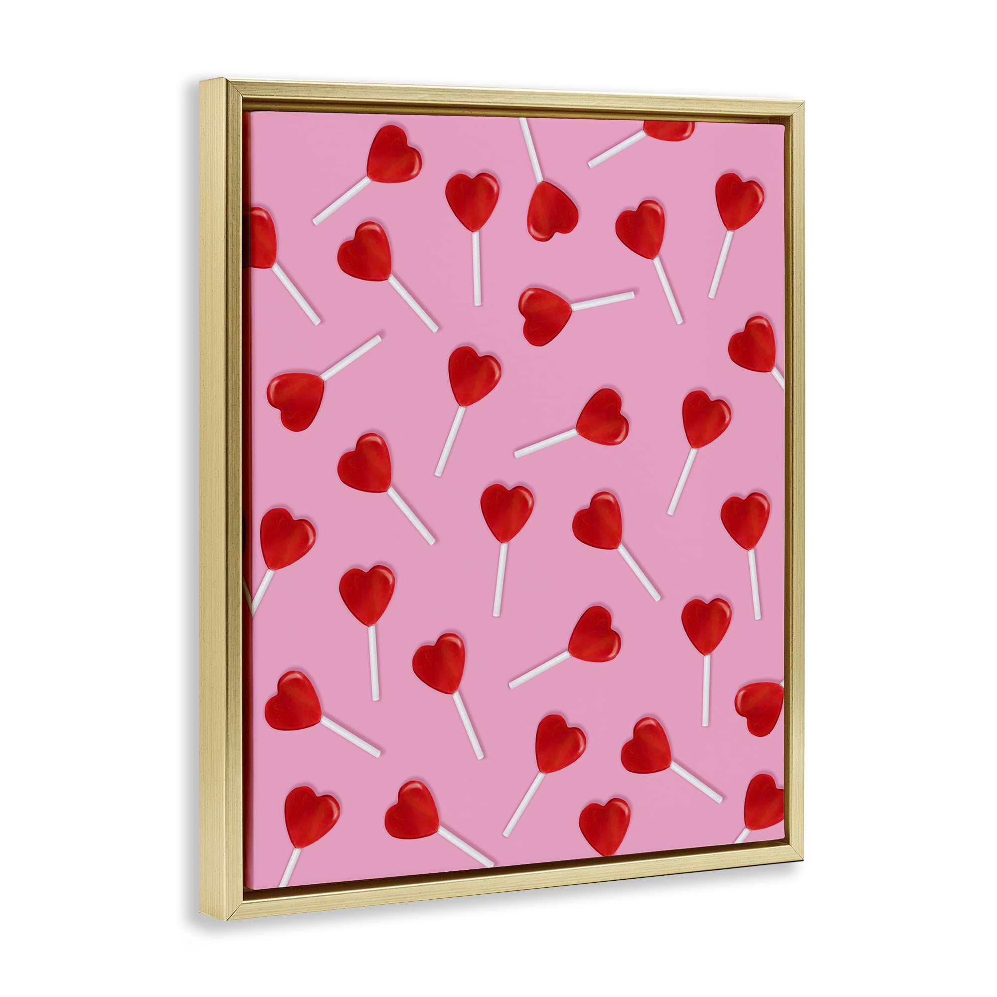 Stupell Industries Heart Lollipop Pattern Gold Framed Floater Canvas Wall Art, design by LISH Creative