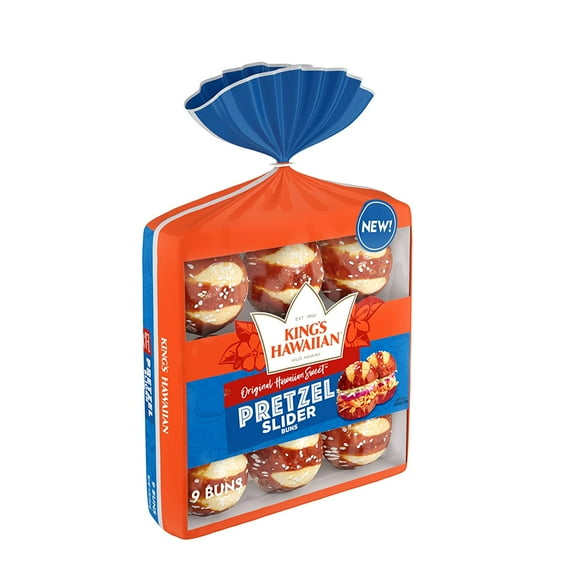 King's Hawaiian Original Hawaiian Sweet Pretzel Slider Buns, Bread Buns, 9 Count (Pack of 12)