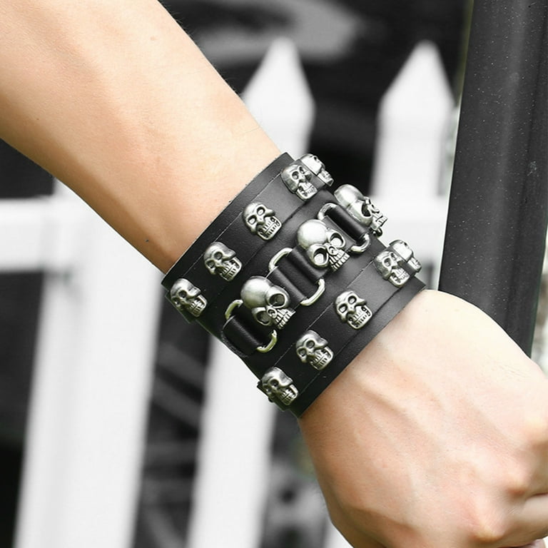 punk wristband vintage gothic skull bracelet wide sleeve