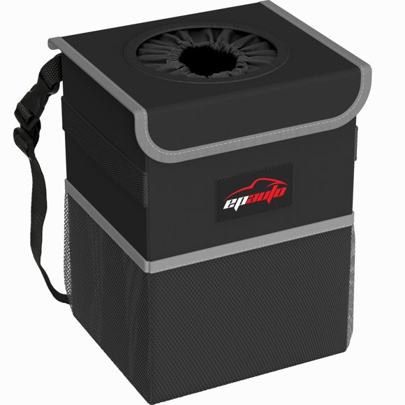 Cesto de basura para auto EPAuto impermeable de 9,5 L con tapa, negro