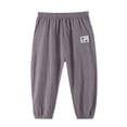 thumbnail image 4 of Domuza Boys Casual Cotton Linen Pants Girls Straight Leg Elastic Waist Loose Pants Wide Leg Solid Lightweight Trousers with Pocket Gray 130, 4 of 7