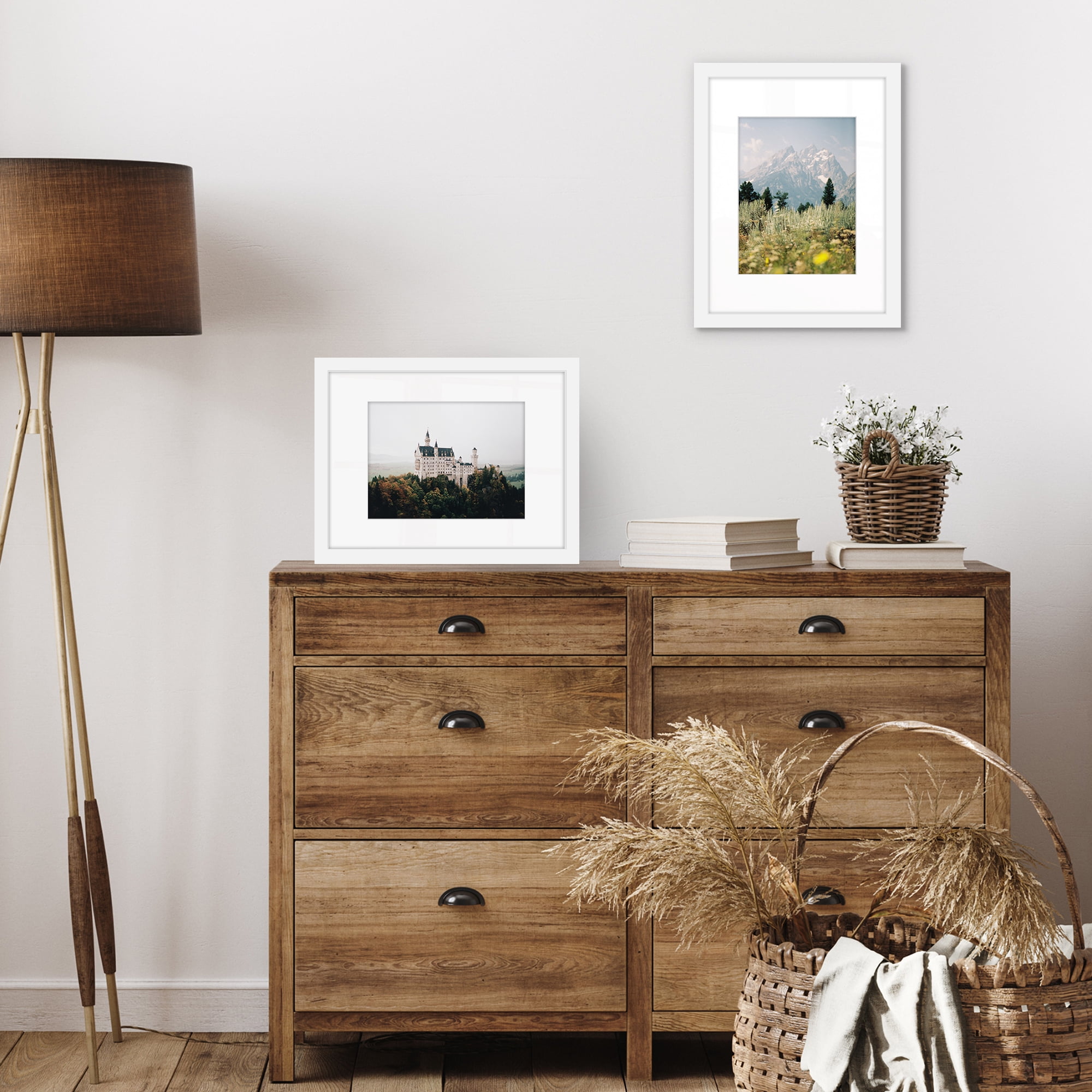 Americanflat 9x12 Picture Frame with Shatter-Resistant Glass with 6x8 Mat Display Photo Signature - White