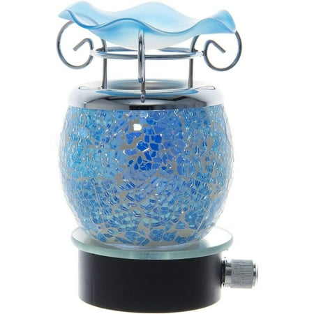 

Cracked Crystal Design Decorative Glass Electric Plug-in Fragrance Lamp Aromatherapy Oil Warmer/Burner Night Light in Gift Box (Blue)