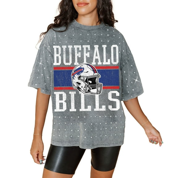 Women's Gameday Couture Gray Buffalo Bills Oversized Mini Rhinestone Classic T-Shirt