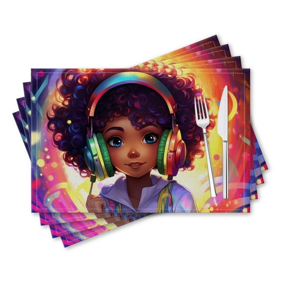 BaHomeck placemats Set of 4 rectangle Linen Cotton Placemats for Dining Table Washable Heat Resistant,18*12inch,Cute Girl With Curly Hair And Big Blue Eyes