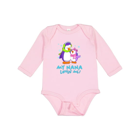 Inktastic My Nana Loves Me Cute Penguins Girls Long Sleeve Baby Bodysuit