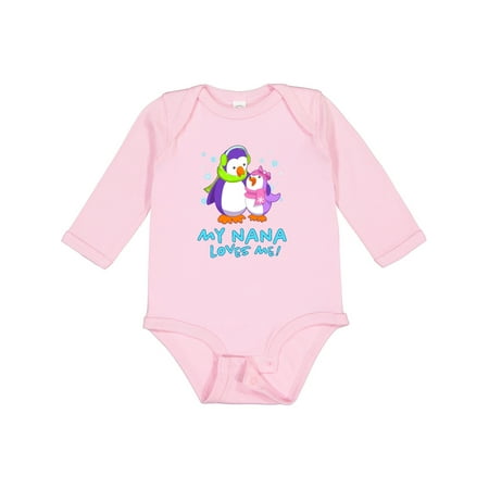 

Inktastic My Nana Loves Me! Cute Penguins Gift Baby Girl Long Sleeve Bodysuit